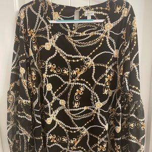Avenue Plus Size 26/28 Black/Gold Print Top